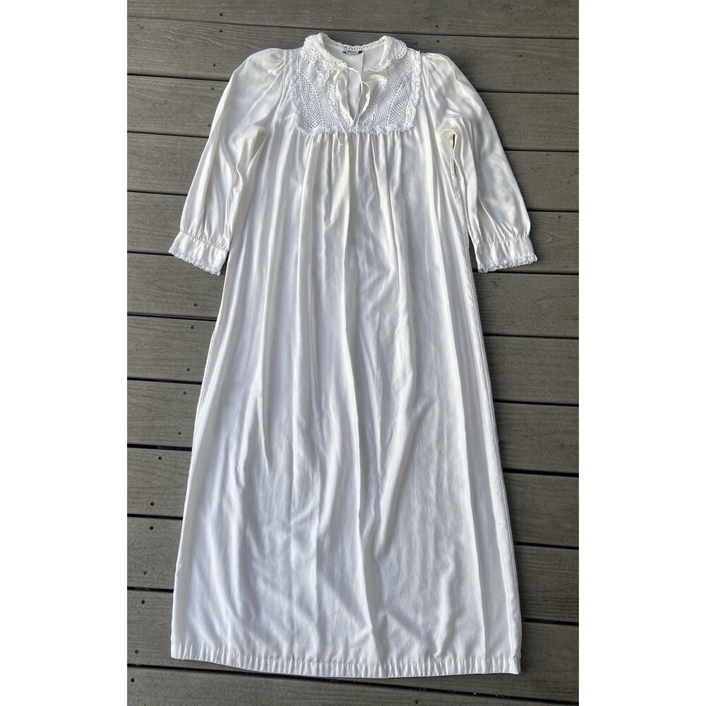Bert Yelin Paris Vintage White Lace Yoke Maxi Nightgown Long Sleeves L Romantic
